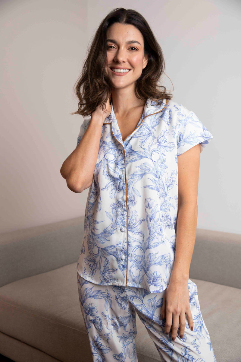 Pijama Camisera Porcelana Azul